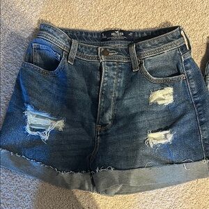 Hollister Blue Jean Shorts Distressed High-Waisted